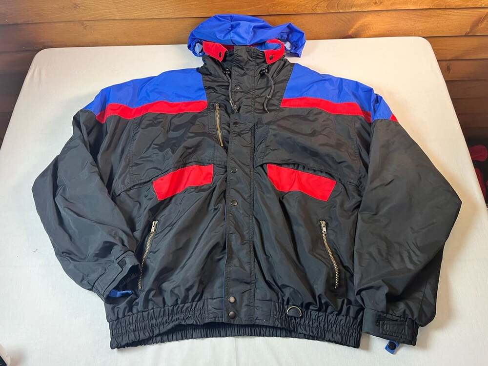 Brittania Ski Jacket Size XL Black Blue Red Colorblock Vintage 90s Winter